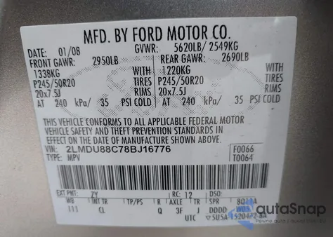 2008 Lincoln Mkx from USA, damaged, VIN 2LMDU88C78BJ16776